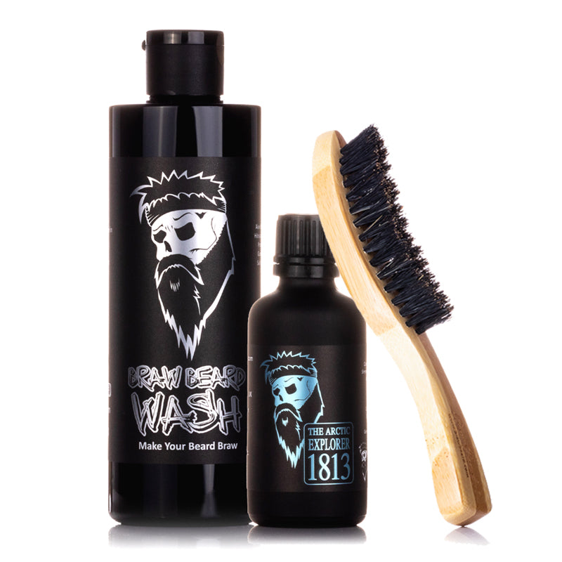 Beard Wash, Beard Oil and Brush Package